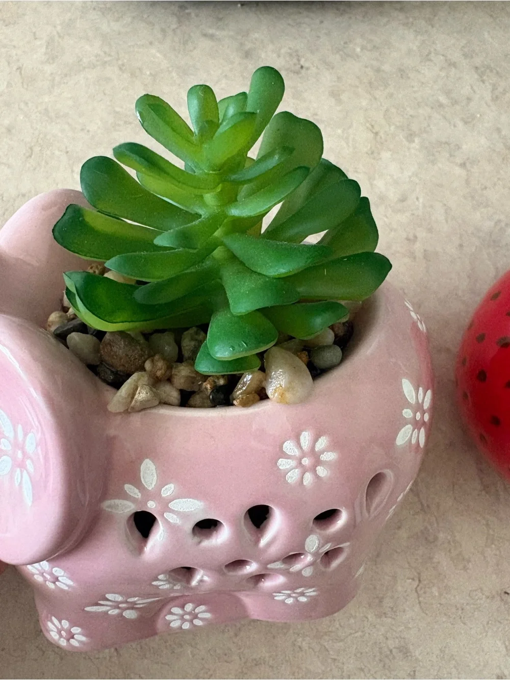 Set of Two Strawberry and Elephant Ceramic Planters with Succulents
